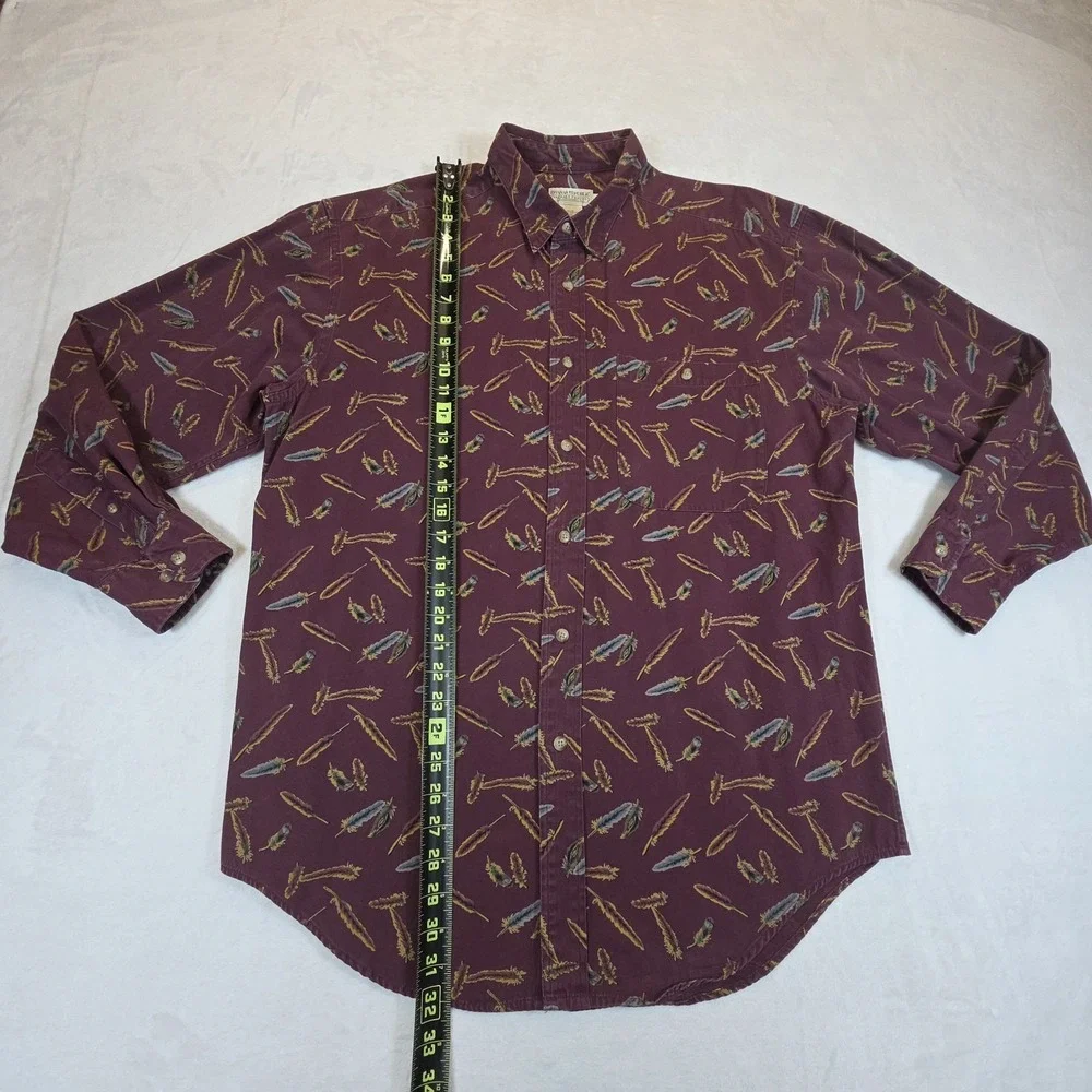 Vintage Banana Republic Safari Button Up Mens L Long Sleeve Feathers‎ Burgundy
